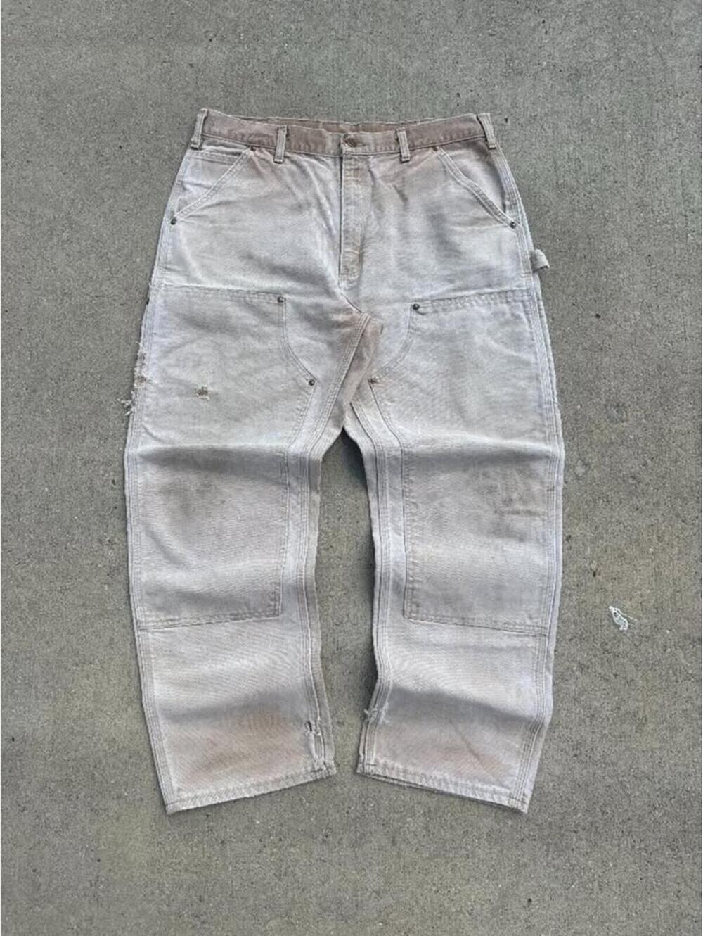 Vintage Carhartt Double Knee Carpenter Sun Faded Cream 34x30